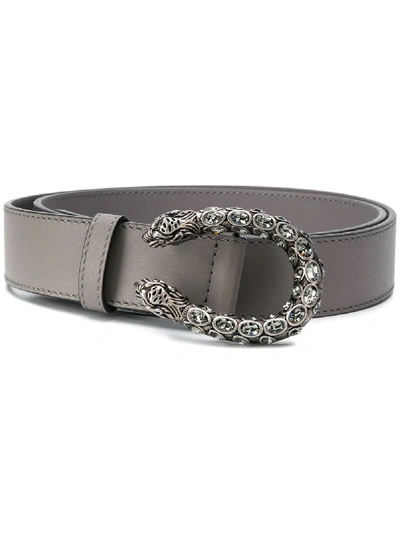 Shop Gucci Crystal Dionysus Buckle Belt In Grey