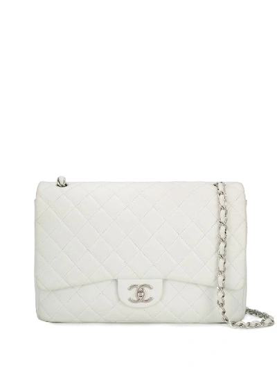 Pre-owned Chanel 2013-2014 Jumbo Double Flap Shoulder Bag In White