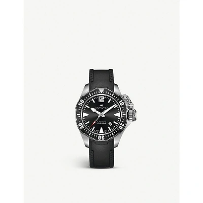 Shop Hamilton H77705345 Khaki Navy Frogman Auto Stainless Steel Watch In Black