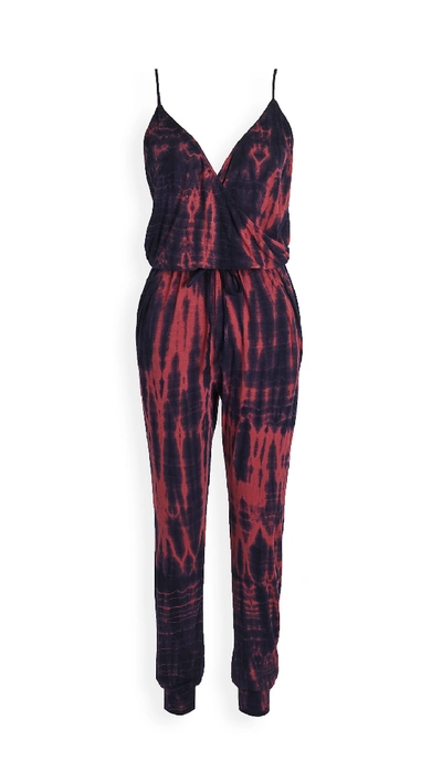 Shop Sundry Wrap Front Spaghetti Strap Jumpsuit In Navy/sailor Red