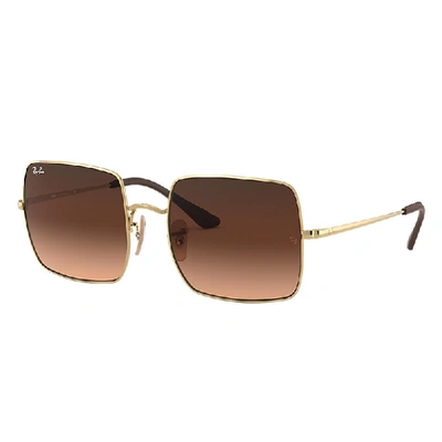 Shop Ray Ban Square 1971 @collection Sunglasses Gold Frame Pink Lenses 54-19