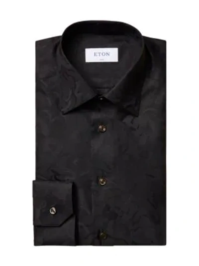Shop Eton Slim-fit Black Floral Jacquard Dress Shirt