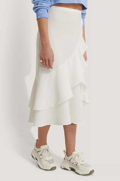 Shop Queen Of Jetlags X Na-kd Flounce Midi Skirt Offwhite In Off White