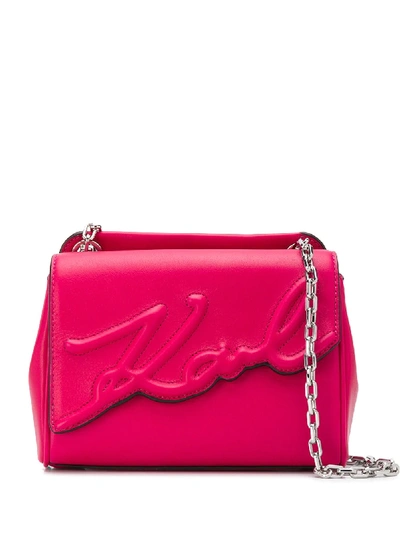 Shop Karl Lagerfeld K/signature Soft Small Shoulder Bag In Rosa