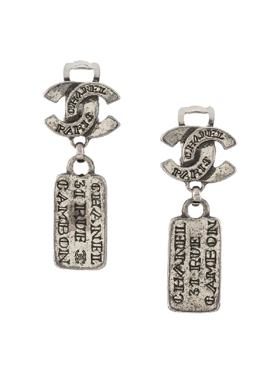 Pre-owned Chanel 1990s Cc Tag Earrings In Silver