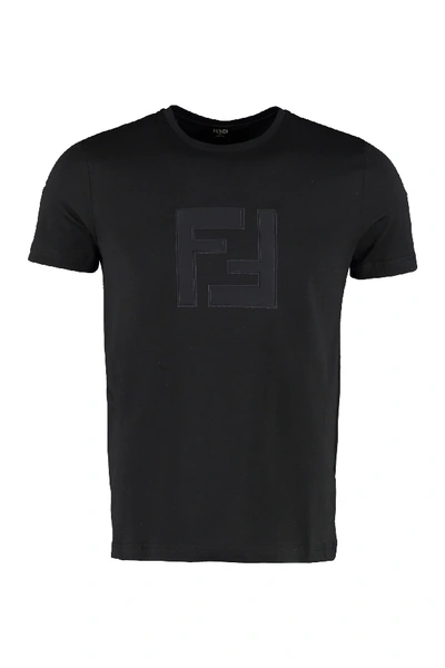 Shop Fendi Cotton T-shirt With Ff Logo In Black