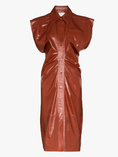 Shop Bottega Veneta Leather Midi Dress In Red