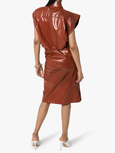 Shop Bottega Veneta Leather Midi Dress In Red