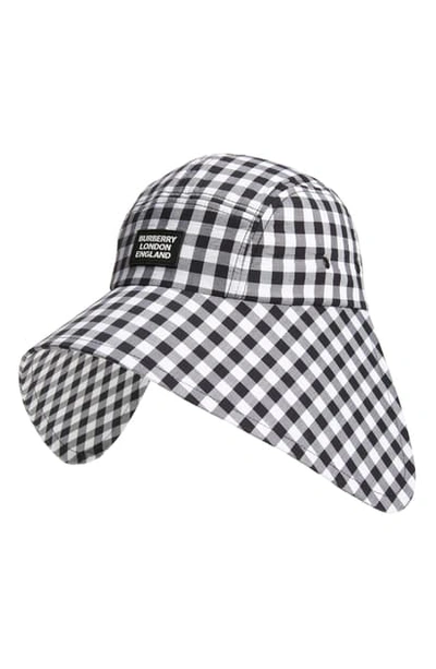 Shop Burberry Logo Patch Gingham Bonnet Hat In Black / White