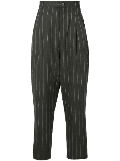 Shop Necessity Sense Striped Wide-leg Carrot Trousers In Grey