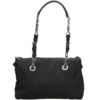 Pre-owned Prada Black Nylon Chain Tote Bag