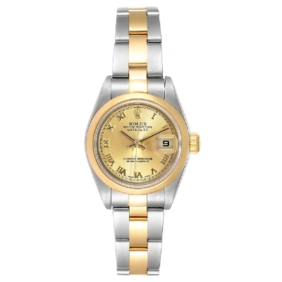 Pre-owned Rolex Champagne 18k Yellow Gold And Stainless Steel Datejust 1601 Women's Wristwatch 26 Mm