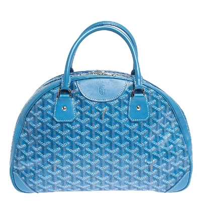 Pre-owned Goyard Ine Coated Canvas And Leather St. Jeanne Mm Bag In Blue