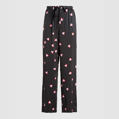 Pre-owned Marc Jacobs Black Heart Print Silk Pj Trousers M