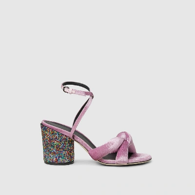 Pre-owned Marco De Vincenzo Pink Crystal-embellished Knotted Velvet Sandals It 37.5