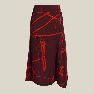 Pre-owned Victoria Beckham Red Horse Bit Print Draped Skirt Uk 16