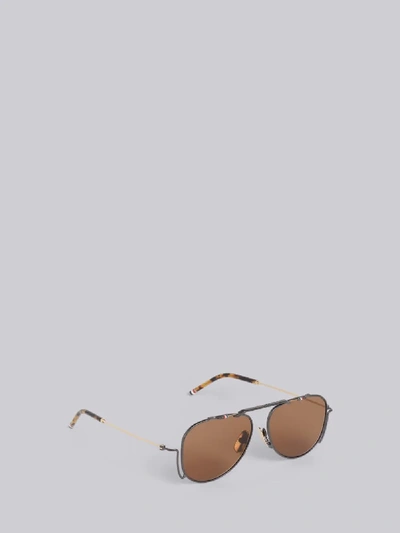 Shop Thom Browne Eyewear Tb917 - Black Iron Classic Aviator Sunglasses