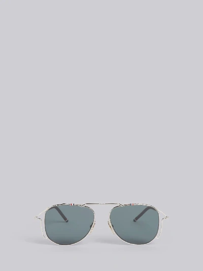 Shop Thom Browne Eyewear Tb917 - Silver Classic Aviator Sunglasses
