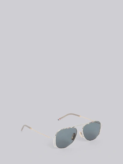 Shop Thom Browne Eyewear Tb917 - Silver Classic Aviator Sunglasses