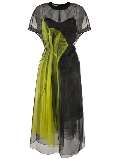 Shop Quetsche Panelled Sheer-panel Midi Dress In Black