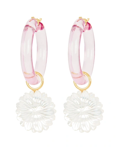 Shop Lizzie Fortunato Spritz Pearl Daisy Hoop Earrings In Pink