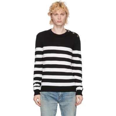 Shop Balmain White & Black Wool Nautical Sweater In Eab Noirblc