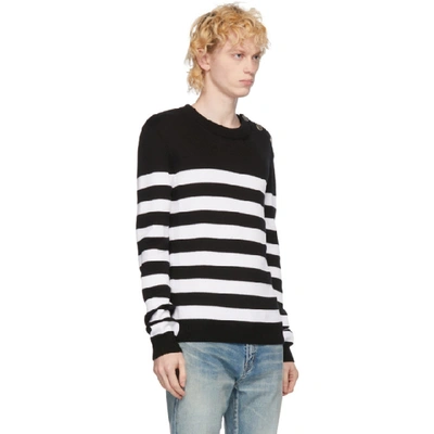 Shop Balmain White & Black Wool Nautical Sweater In Eab Noirblc