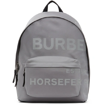 Shop Burberry Grey Logo 'horseferry' Backpack In Cloud Grey