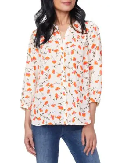 Shop Nydj Pintuck Floral Print Blouse In Sweetheart