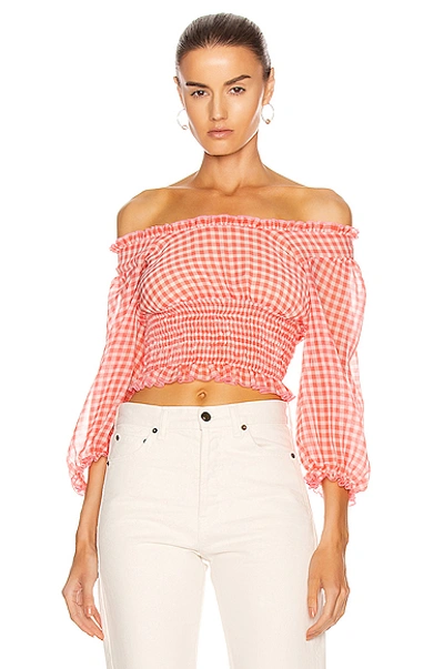 Shop Sandy Liang Moana Top In Orange Gingham