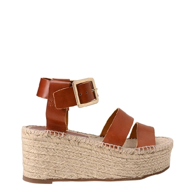 Shop Alohas Lucia Leather Wedge Espadrilles In Beige
