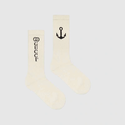 Shop Gucci Cotton Socks With Anchor In Beige