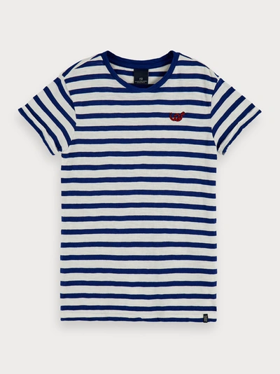 Shop Scotch & Soda Cotton Striped Short Sleeve T-shirt In Blue