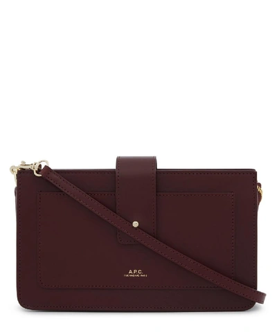 Shop Apc Albane Leather Clutch Bag In Burgundy