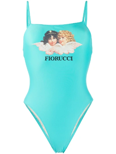 Shop Fiorucci Angels Graphic-print Swimsuit In Blue