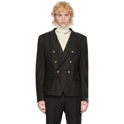 Shop Balmain Black And White Wool Striped Double-breasted Blazer In Eab Noirbla