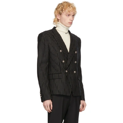 Shop Balmain Black And White Wool Striped Double-breasted Blazer In Eab Noirbla