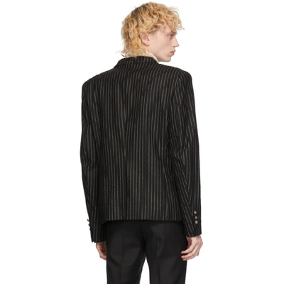 Shop Balmain Black And White Wool Striped Double-breasted Blazer In Eab Noirbla