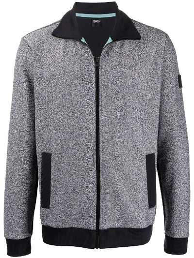 Shop Hugo Boss Textured Zip-up Cardigan In Blue