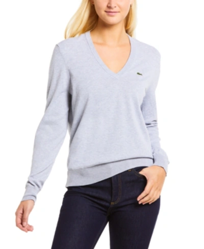 Shop Lacoste Classic Cotton Boyfriend-fit Long-sleeve Sweater In Silver Grey Chine