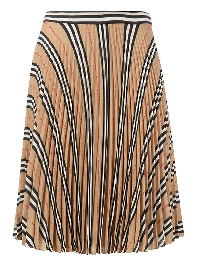 Shop Burberry Pleated Stripe Skirt In Beige