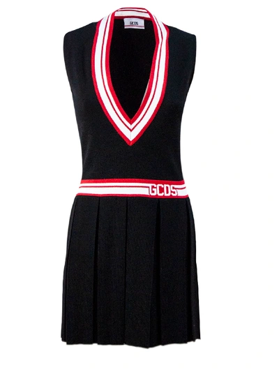 Shop Gcds Black Short Tennis Dress In Nero