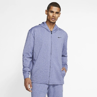 Shop Nike Dri-fit Men's Full-zip Yoga Training Hoodie In Blue