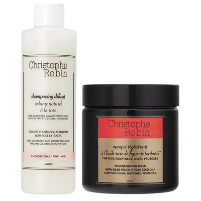Shop Christophe Robin Regenerating Mask (250ml) And Delicate Volumizing Shampoo With Rose Extracts (250ml) (worth £81.00)