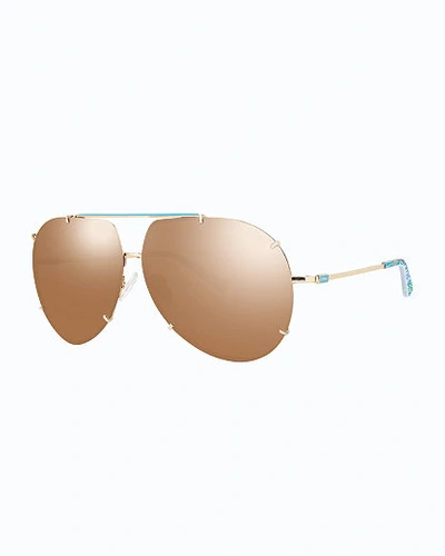 Shop Lilly Pulitzer Adelia Sunglasses In Gold Metallic Aqua La Vista