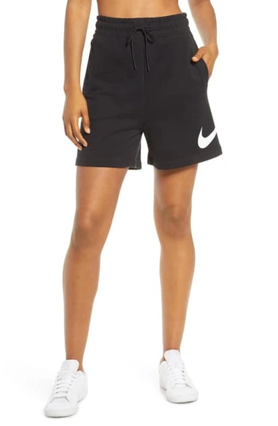 Shop Nike Sportswear Swoosh French Terry Shorts In Black/ White