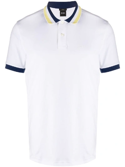 Shop Hugo Boss Striped-detail Slim-fit Polo Shirt In White