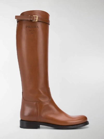 Shop Prada Leather Boots In Brown
