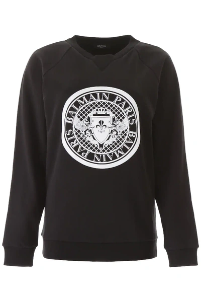 Shop Balmain Sweatshirt With Flocked Logo In Black