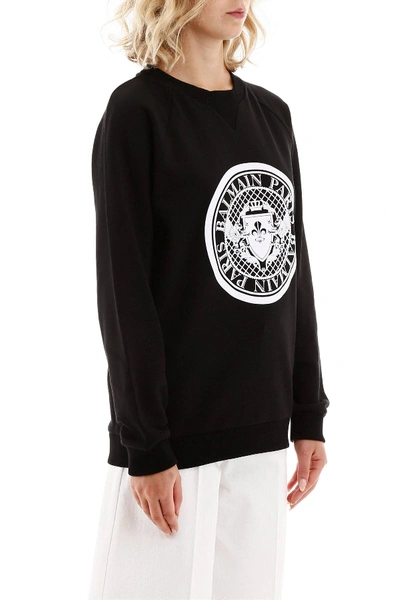 Shop Balmain Sweatshirt With Flocked Logo In Black